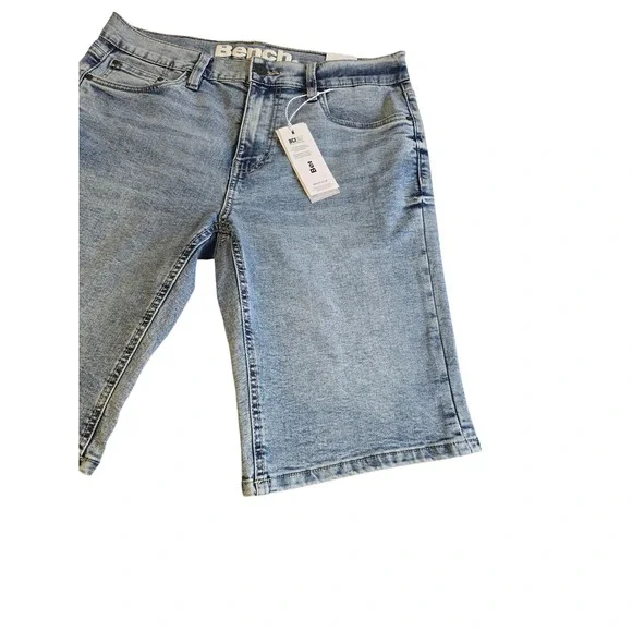 🆕️ NWT - Bench Mens Slim Fit Denim Shorts Blue Acid Wash Stretch Size 32 NWT - Picture 3 of 16